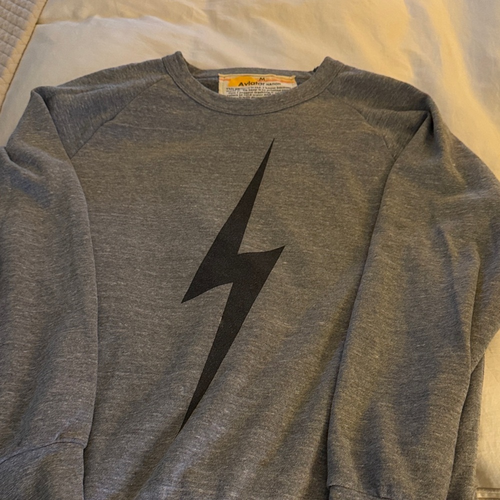 Aviator Nation Heather Gray Sweatshirt with Black Lightning